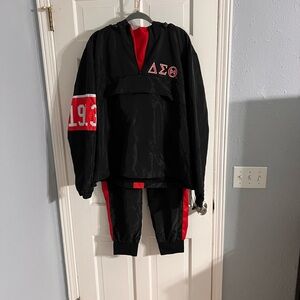 Black and Red Greek Letter (delta sigma theta) Windbreaker Set